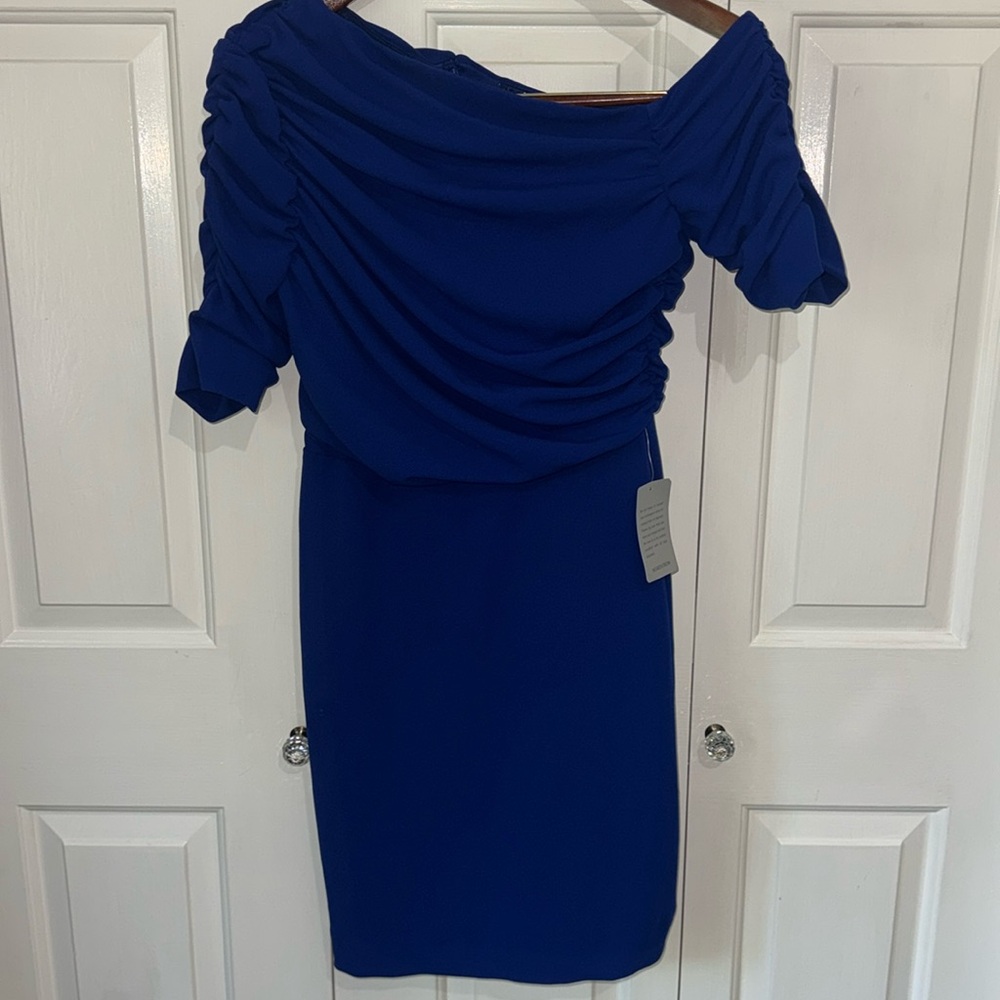 Badgley Mischka NWT Asymmetrical Cobalt Blue Dress size 6